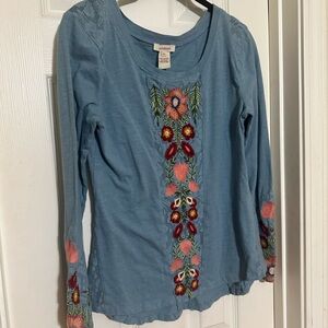 Sundance Blue Floral Embroidered Top